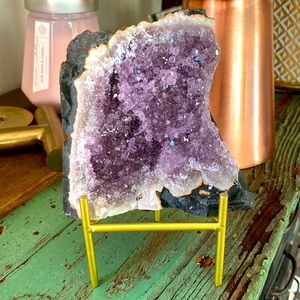 Purple Amethyst Geode on Matrix with Gold Stand